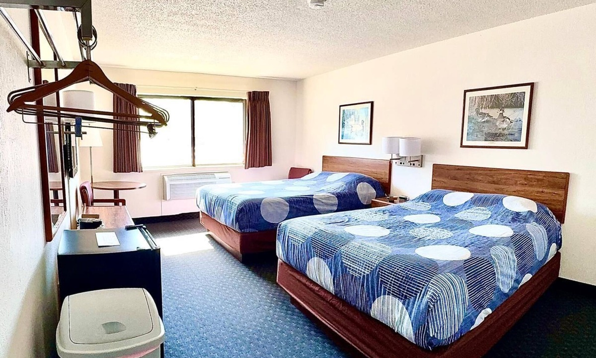 Boulder Junction Apartment | Accessible ADA room with two queen beds, private bathroom, mini fridge, and single-serve coffee maker.