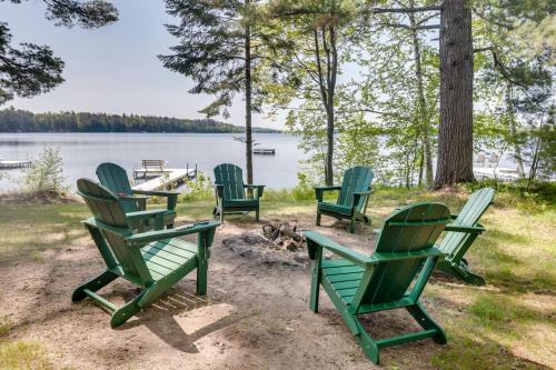 Lac du Flambeau House | Dock + Fire Pit: ‘Sweet Serenity’ on Amber Lake