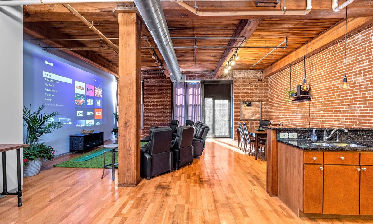 Downtown West Apartment | DWTN Loft✦160" Theater Screen✦Walk to Attractions✦Private Balcony