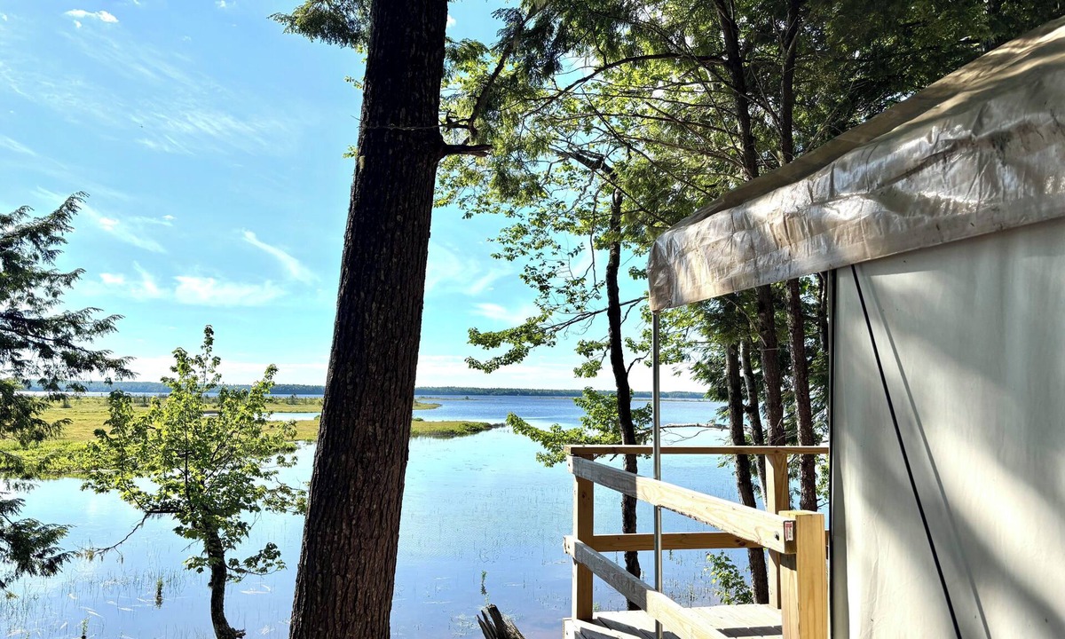Mariaville Cabin | Lakefront Glamping Tent w/ensuite bathroom, King Bed, Fabulous View, near Acadia