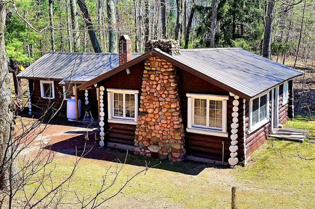 Wellston Cabin | Spacious Family-Friendly Log Cabin with Lake Views near Cadillac, Michigan