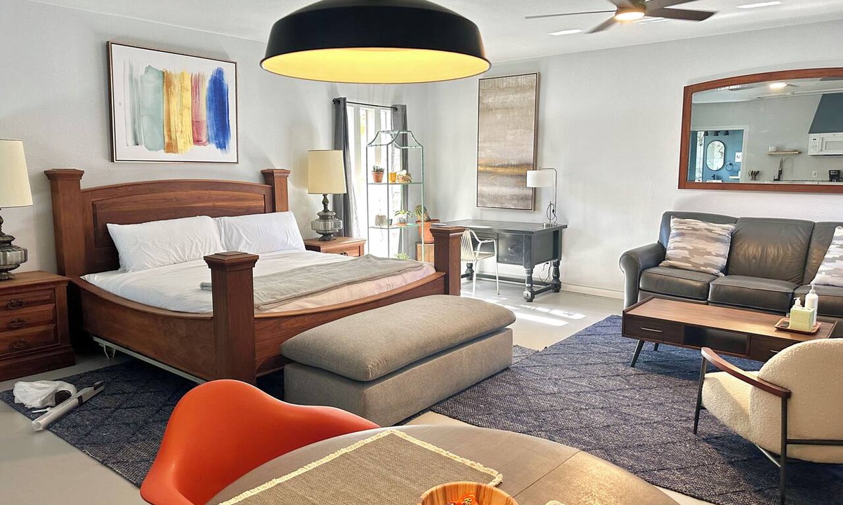 Central Oklahoma City Apartment | Studio near Integris with a desk — set up for monthly medical & work stays. #MR