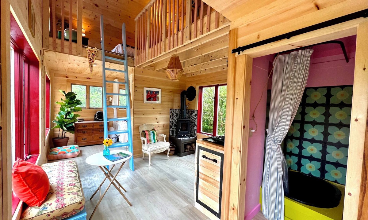Lamoine Beach Cabin | Unique, Colorful Off-grid Cabin