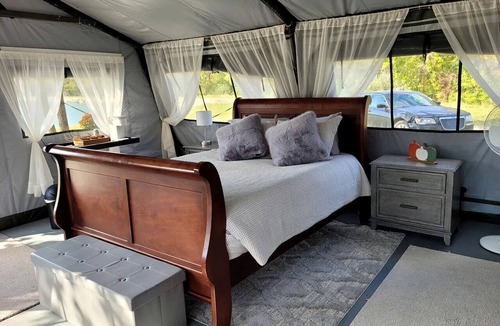 Janesville RV Rental | Charming and Pet Friendly Glamping Tent in Central Illinois, Perfect for a Weekend Escape in Nature