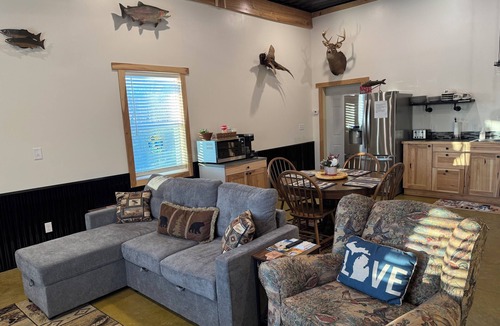 Benzonia House | Charming Barndominimum is in pleasant and quiet secluded woods.