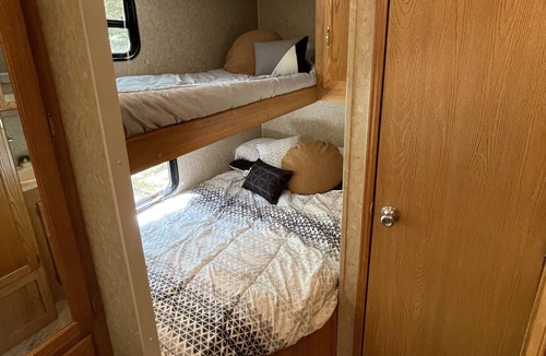Campbellsport RV Rental | Cozy and Quiet Camper at Camp Northern Lights!