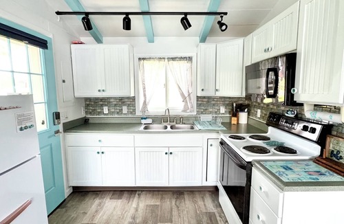 Cadillac Cottage | Cozy Blue Cottage on Stone Ledge Lake