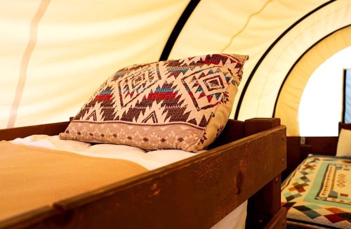 South Oklahoma City House | Cozy Conestoga Covered Wagon for 6 on Oklahoma Farm, for Memorable Glamping Vacations