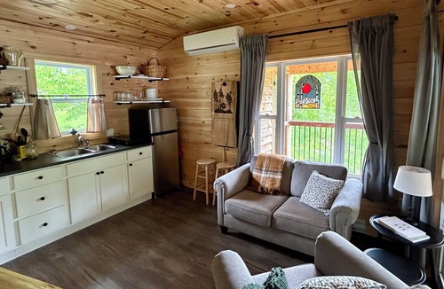 Canterbury Cabin | Elevated cabin nestled among the trees, and the Saint John River. Pet friendly.