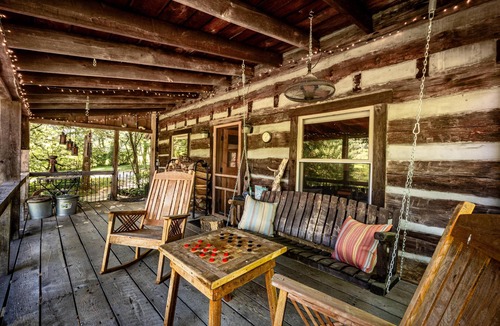 Nashville Cabin | Historic Log Cabin Retreat | Hot Tub, Game Room & Near State Park
