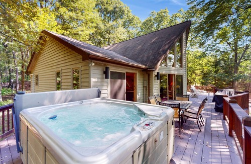 McHenry Ski Chalet | Lake-view home with hot tub, dock, decks, firepit, & AC - near slopes, dogs OK