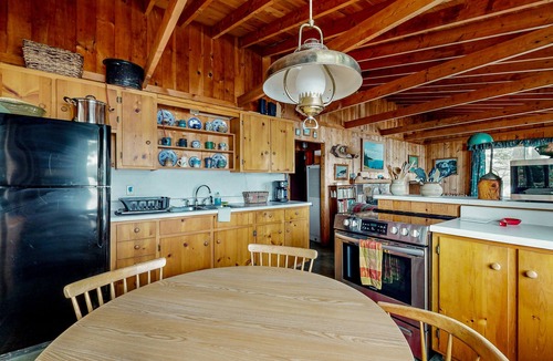 Mount Desert Cabin | Lakefront cabin on Long Pond with wood fireplace, deck, lake views, books