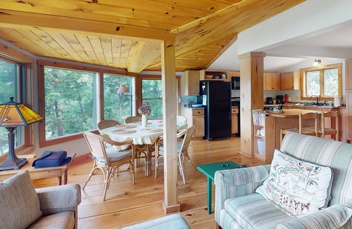 Litchfield Cabin | Lakefront home with firepit, yard, dock/water access, outdoor area, & W/D