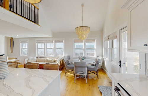 Campground Landing House | Newly built, bayview house steps from the beach with spacious deck, W/D & grill