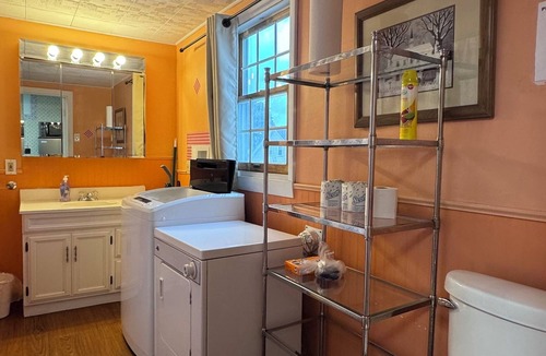 Malden Apartment | Private 1BR Near Boston — Kitchen & Laundry