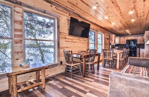 St Germain House | Remodeled lakeside resort cabin with fireplace, sandy beach, dock, firepit!