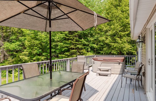 Sweden House | Secluded, dog-friendly home near pond with private hot tub, huge deck, & firepit