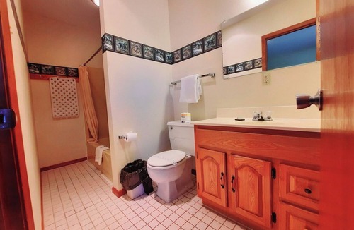 Ironwood Cabin | Unique Northern Lights Themed Guestroom inside the Lodge at North Ironwood Acres for up to Four people. 2 Queens, 2 Bathrooms. Dog Friendly resort!