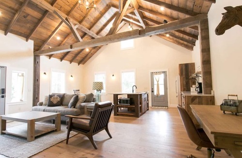 Millersburg Apartment | Unique Rustic Suite with Jacuzzi Tub, Kitchen, Fireplace, and Living Room