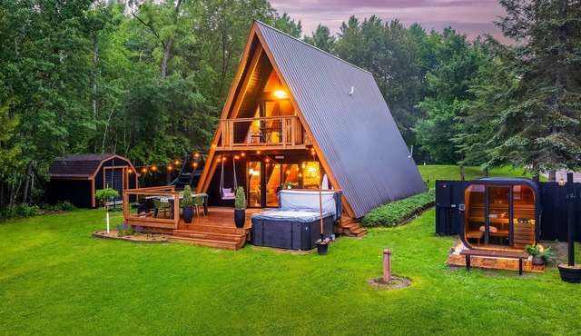 Aframe on Bass Lake~ Hot Tub, Firepit & Sauna