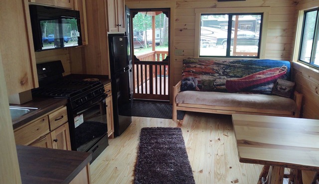 Camp in Cabins all year. At Durham Leisure campground. Maine Style.