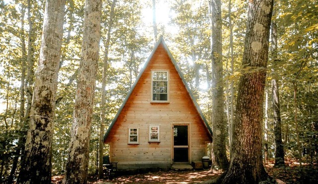 Island Glamping in a Secluded A-Frame Cabin on a Lake in Monmouth, Maine