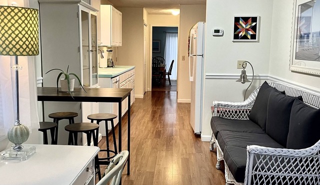 Kitchen, living and dining space. 4bedroom, 3bath. Lg deck. Walk to downtown.