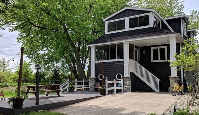 Lake house in Oak Harbor with a private beach