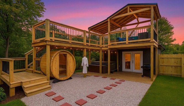 Lux Bee Cabin: Hot Tub, Sauna, Rooftop Firepit, BBQ