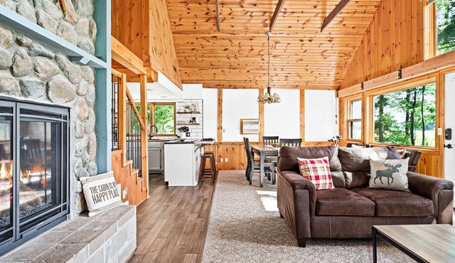 Secluded 4-season cabin w/private waterfront, epic game room & mins from trails