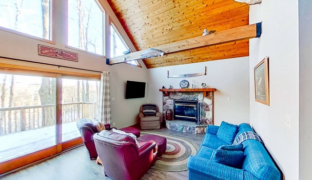 Secluded dog-friendly riverfront home with deck, firepit, fireplace, & grill