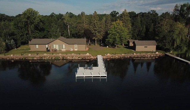 Spacious lake home to swim and fish on, amazing views and convenient location.